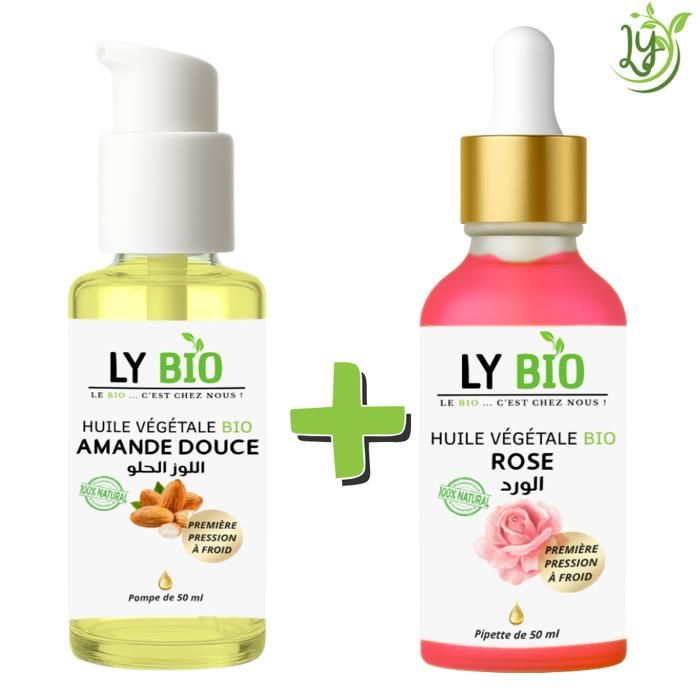 LYBIO PACK HUILE AMANDE DOUCE 50ML - POMPE + HUILE ROSE 50ML - PIPETTE