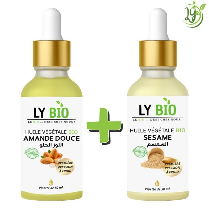 Pack Huile - LYBIO - Amande Douce 50ml - Sésame 50ml - Pipette - Nourrissant