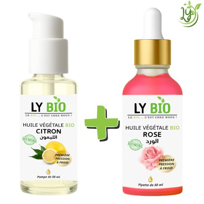 LYBIO PACK HUILE CITRON 50ML - POMPE + HUILE ROSE 50ML - PIPETTE