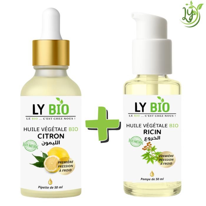 LYBIO PACK HUILE CITRON 50ML - PIPETTE + HUILE RICIN 50ML - POMPE