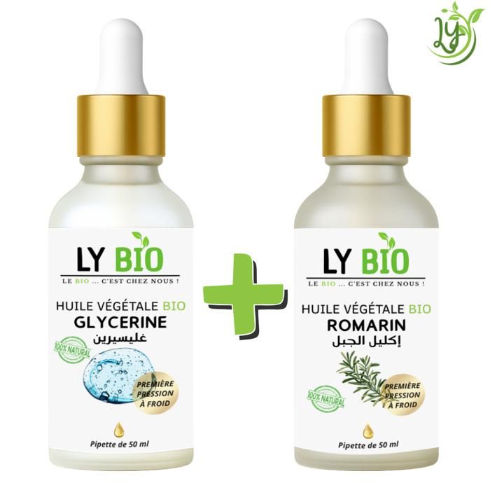 Pack de soins - LYBIO - HUILE GLYCERINE 50ml - HUILE ROMARIN 50ml - Nourrissant - Mixte - Bio