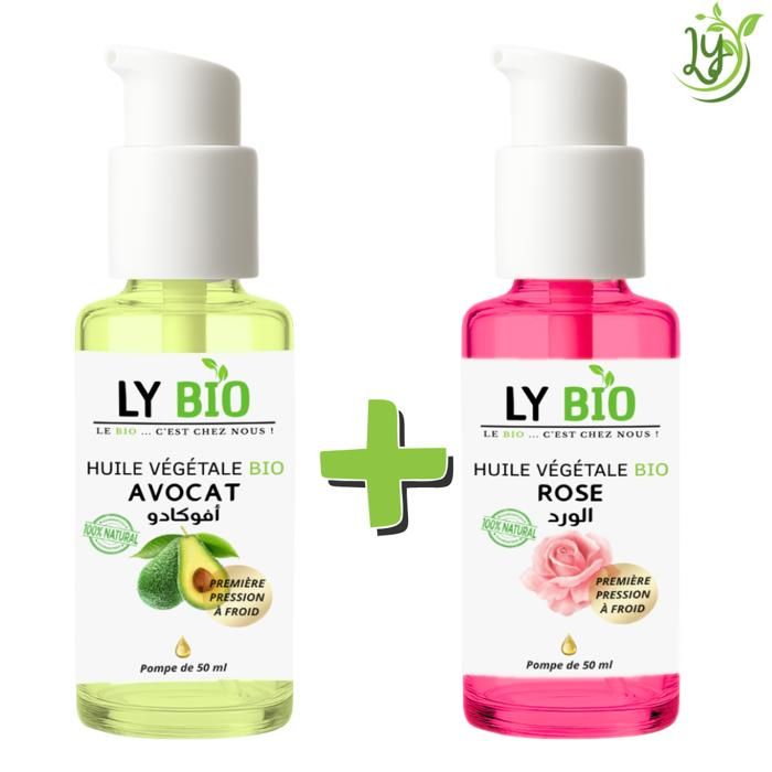 Huile Végétale - LYBIO - Pack Avocat & Rose - 50ml - Hydratant - Tous types de cheveux