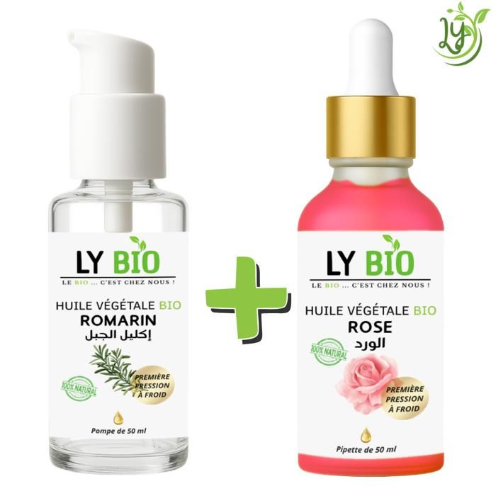 LYBIO PACK HUILE ROMARIN 50ML - POMPE + HUILE ROSE 50ML - PIPETTE