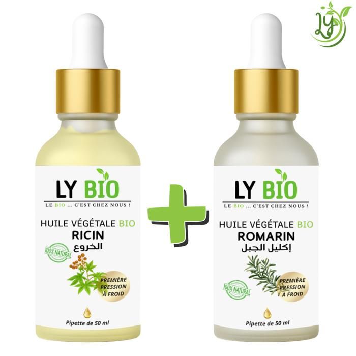 LYBIO PACK HUILE RICIN 50ML - PIPETTE + HUILE ROMARIN 50ML - PIPETTE