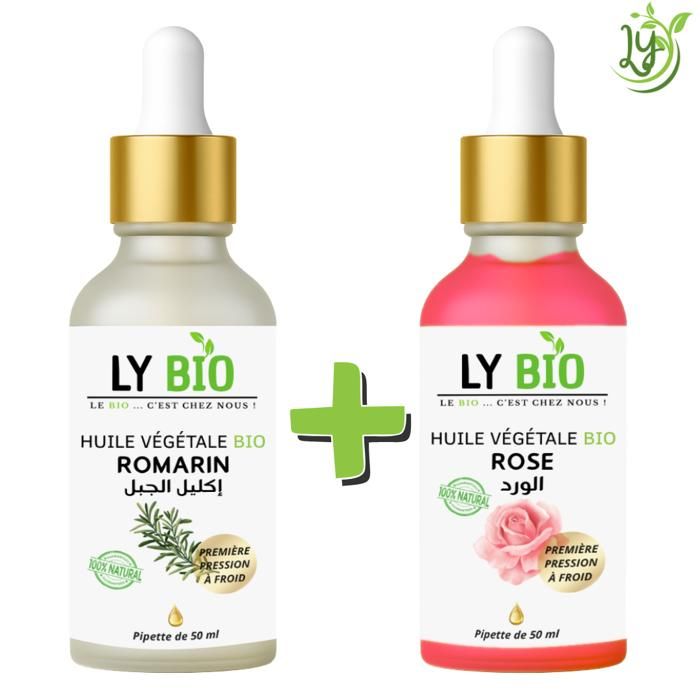 Pack Huile Végétale - LYBIO - Romarin & Rose - 50ml - Pipette - Soin Cheveux & Peau
