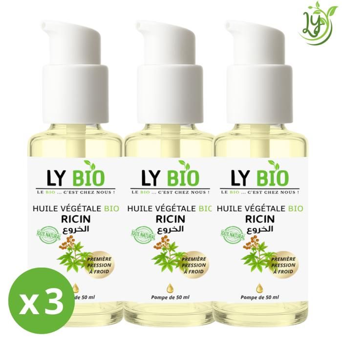 LYBIO PACK HUILE RICIN 50ml - POMPE LOT DE 3 bouteilles