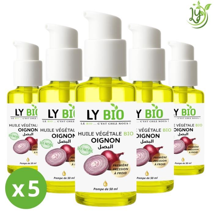 Huile Végétale Bio - LYBIO - Oignon - Lot de 5 bouteilles - 50ml - Réparateur cheveux