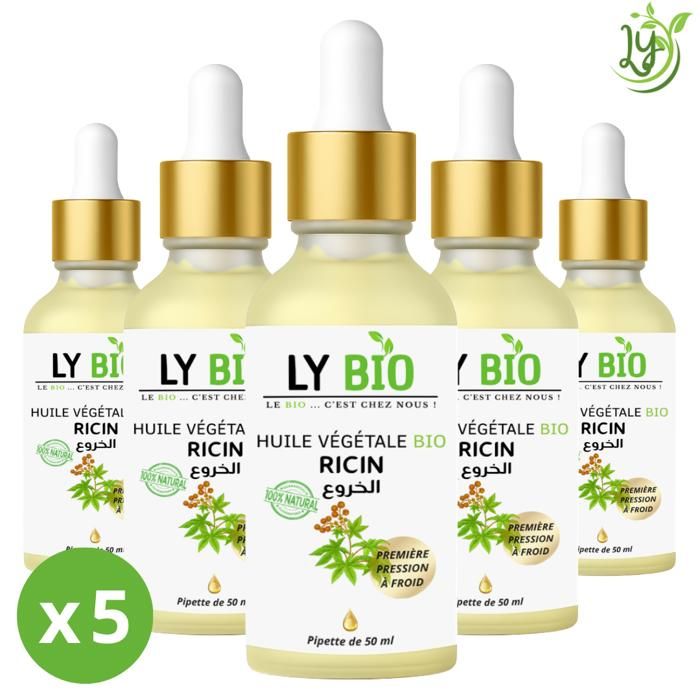 LYBIO PACK HUILE RICIN 50ml - PIPETTE LOT DE 5 bouteilles