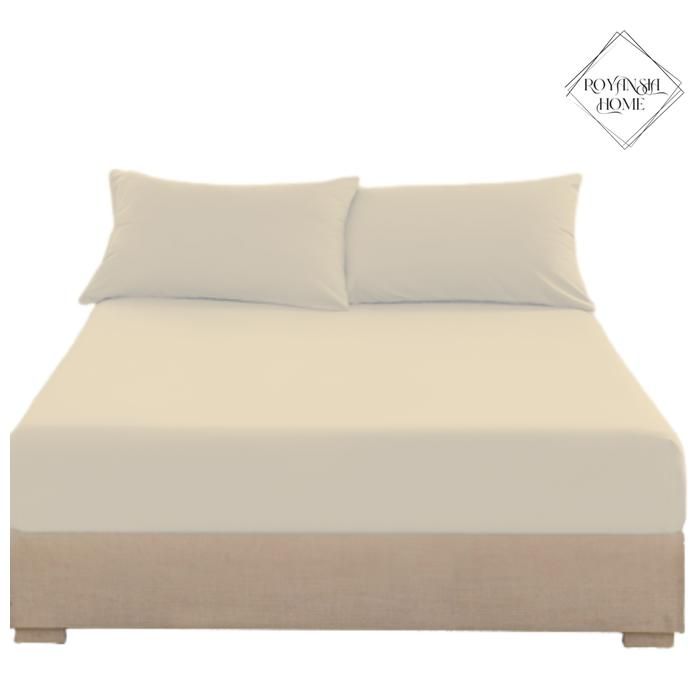 Drap-Housse 180x200 cm + 2 Taies d’Oreiller – Grand Confort & Élégance – Tissu Doux et Résistant - Beige