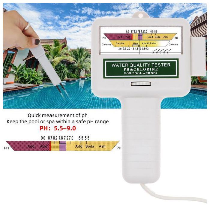 Testeur de qualité de l'eau 2 en 1 PH & CL2, pour piscine et aquarium