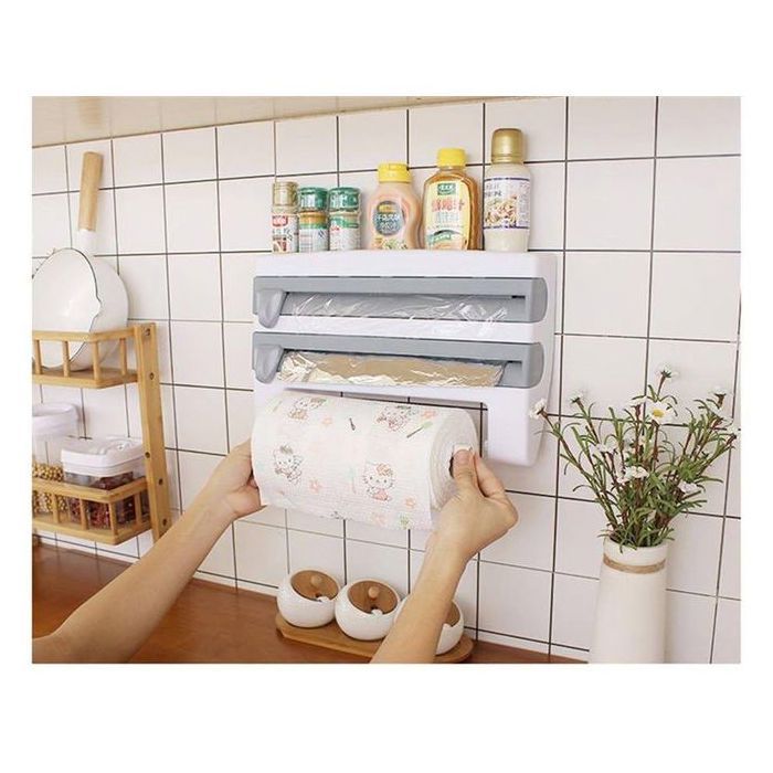 Distributeur Mural Cuisine Papier Aluminium Film Etagère 3 en 1