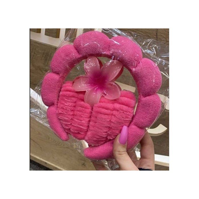 Ensemble d'outils de nettoyage du visage, Bandeau de spa, Serre-tête et Pince à cheveux Fleur, Rose