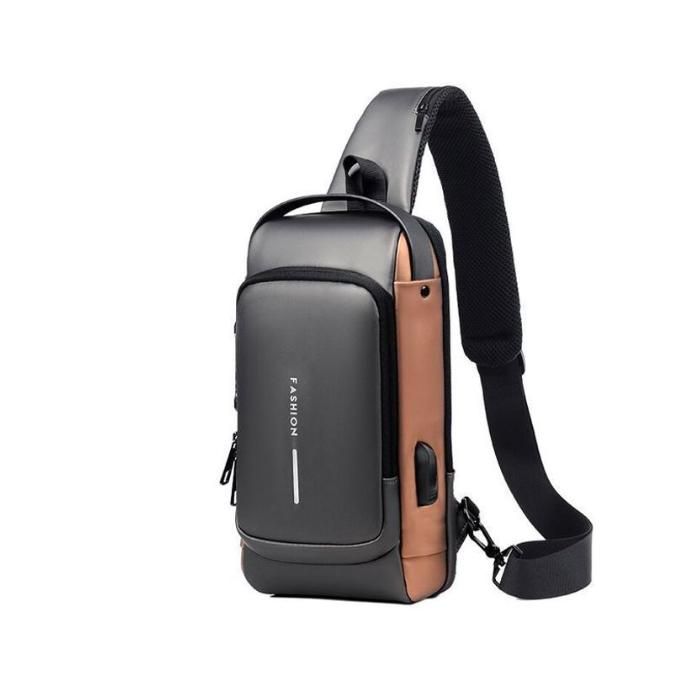 Sac à Bandoulière, Sacoche de Poitrine Imperméable Antivol, Chargeur USB