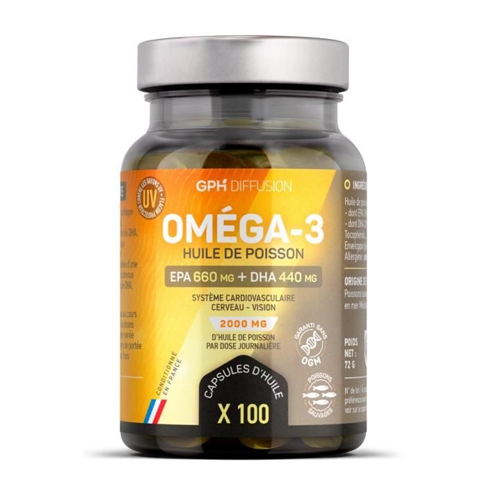 Oméga 3 2000mg huile de poisson - 100 comprimés - Origine France