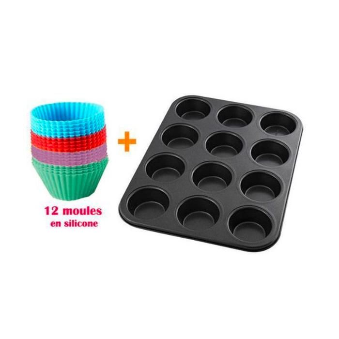 Moule à gâteau pour pâtisserie cupcake x12 + fond de gateau en silicone 12pcs