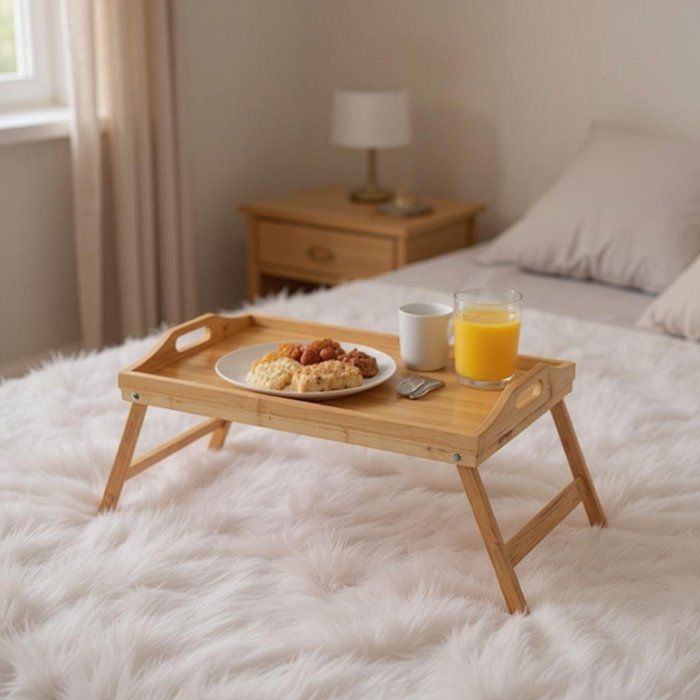 Table de service - AYA HOME - Plateau de lit portable en bois - Pliant - Multifonction - 50x30cm