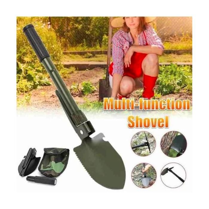Pelle pliante multifonctionnelle - Militaire - Camping - Acier haute teneur en carbone - 4 en 1 - Portable