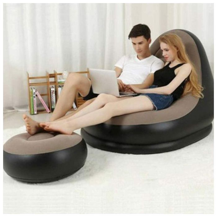 Chaise Longue Gonflable Portable avec Pouf - Canapé Pliable pour Salon, Jardin, Camping et Extérieur COUSSIN