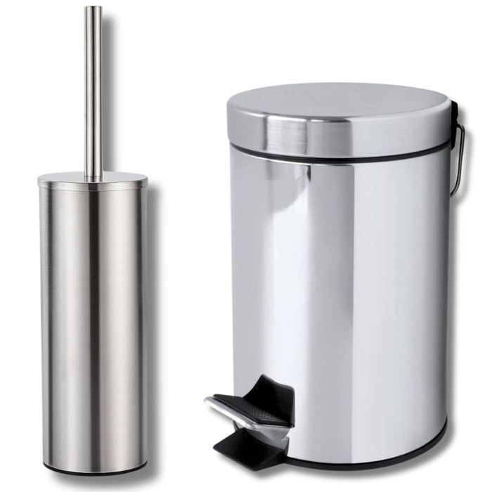 Ensemble BROSSE WC + POUBELLE A PIDALE 3 Lettre  EN INOX  BRILLANT