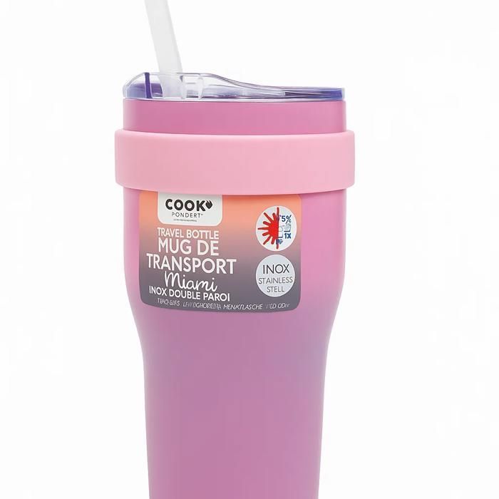 Mug de Transport - Miami - Inox double Paroi - isotherme - TIE AND DYE - Rose & Violet - 600ml