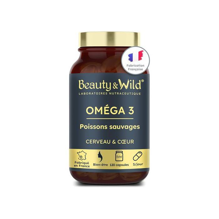 Beauty & Wild OMÉGA 3 - 2000mg d’Huile de Poissons Sauvages, Riche en EPA/DHA Made in France