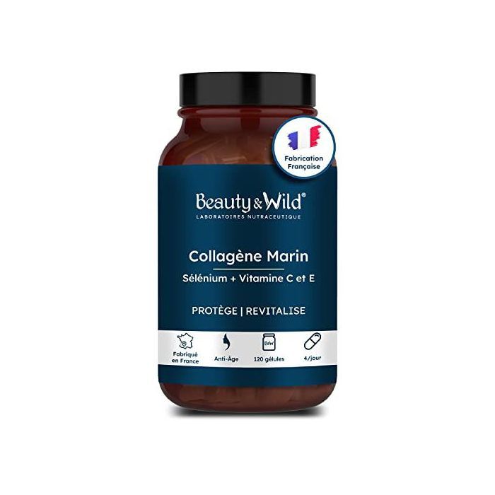 Beauty & Wild Collagène Marin + Vitamine C + Vitamine E + Sélénium - 120 gélules - Made in France