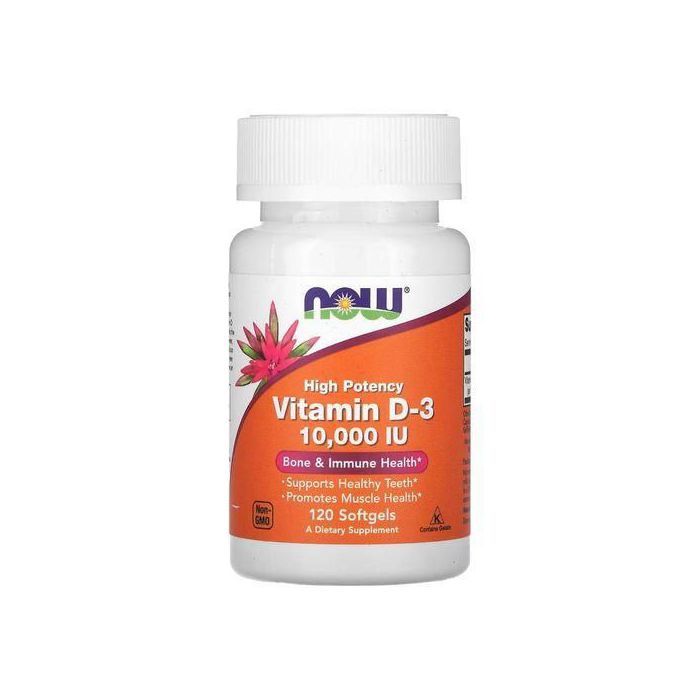 Now Foods Vitamine D3, 10000 IU - SYSTÈME IMMUNITAIRE, 120 gélules - Made in USA
