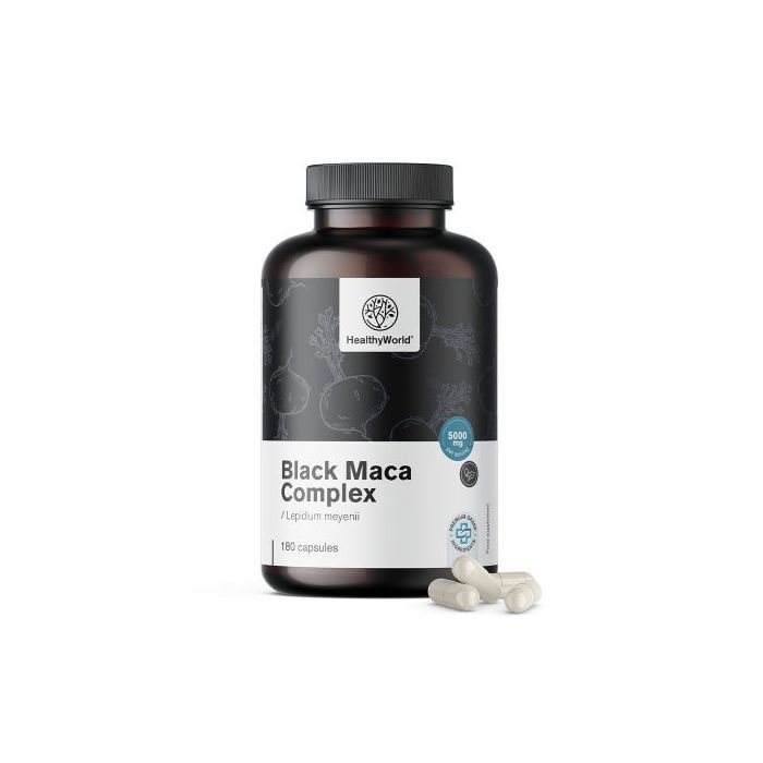 HealthyWorld Maca Noir Fort 5000 mg avec Ginseng & L-Arginine & Vitamines - Made in Slovenia
