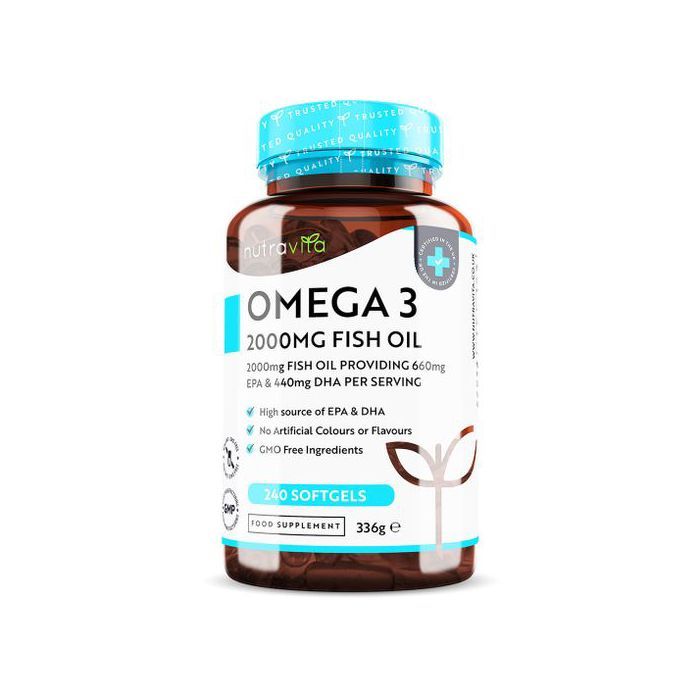 Nutravita Oméga 3 - 2000 mg d'huile de poisson pure 240 gélules - Made in UK