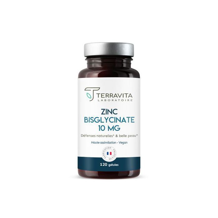 TERRAVITA Zinc bisglycinate 10 MG défenses naturelles & belles peaux - MADE IN FRANCE