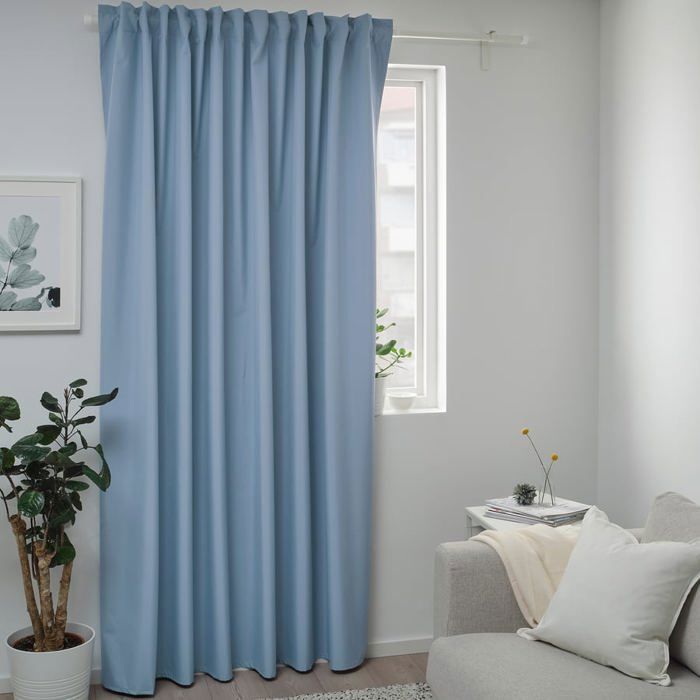 Rideau - GENERIC - Lin Jacquard Rayures - 140 x 240 cm - Bleu - Tamisant