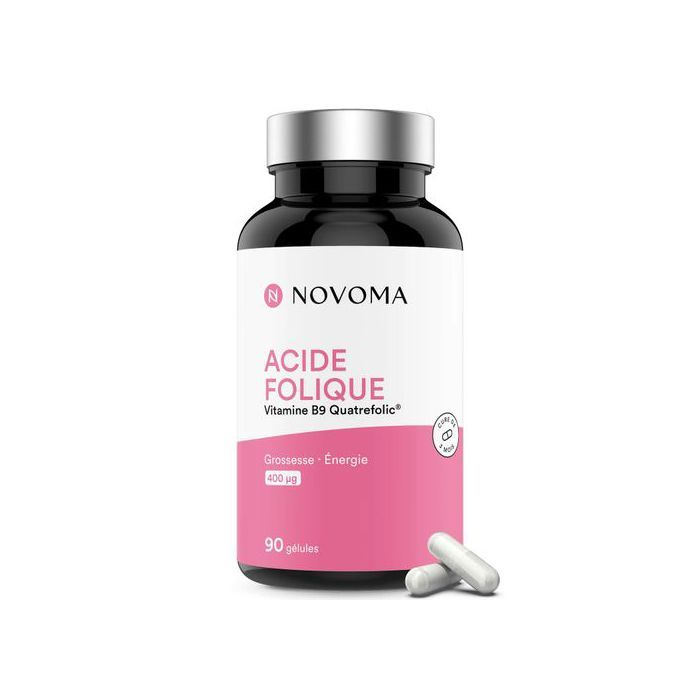 Novoma Acide folique 400 mcg, vitamine B9 Quatrefolic®, 90 gélules- Made in France