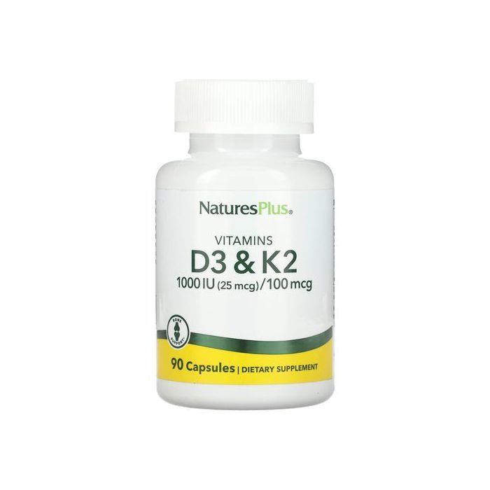 NaturesPlus Vitamine D3 et K2 1000 UI - Système immunitaire et défenses, Muscles, os - 90 gélules