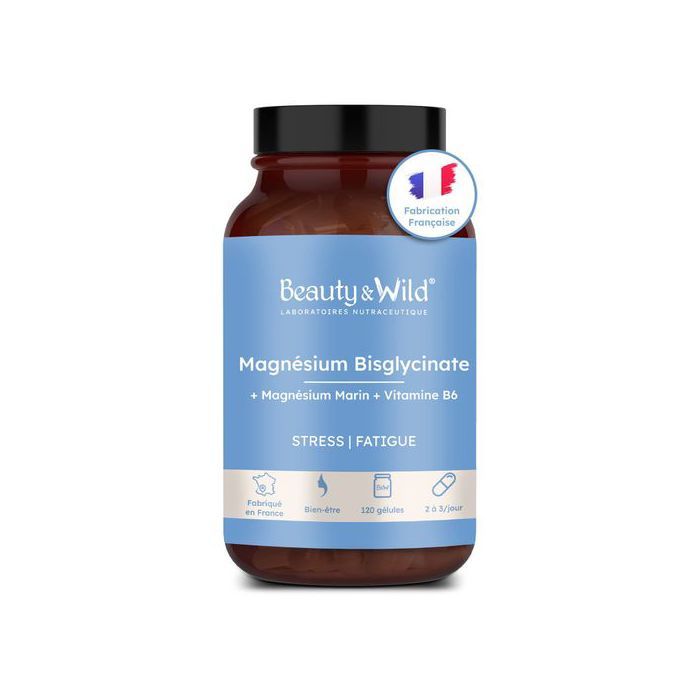 Beauty & Wild Magnésium bisglycinate, Magnésium marin + Vitamine B6 - Made in France