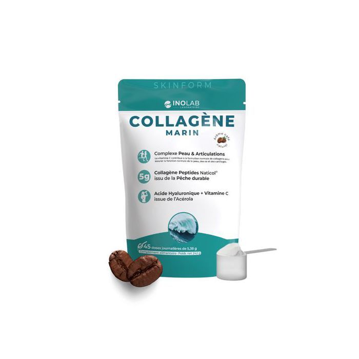 Laboratoire Inolab Collagène Marin, Complexe avec acide hyaluronique + acérola, arôme café - Made in France
