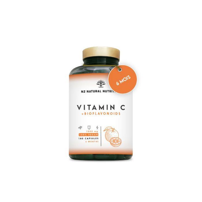 Natural Nutrition Vitamine C 1000 mg + Bioflavonoïdes - Vegan - 180 gélules - Made in Espana