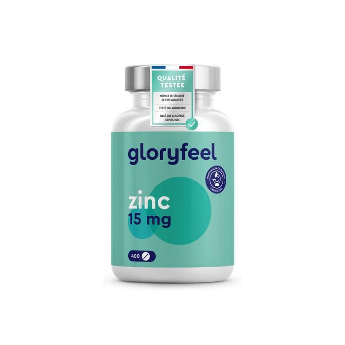 Gloryfeel Zinc, 400 Comprimés Végétaliens - Antioxydant et Beauté, pour une peau saine,