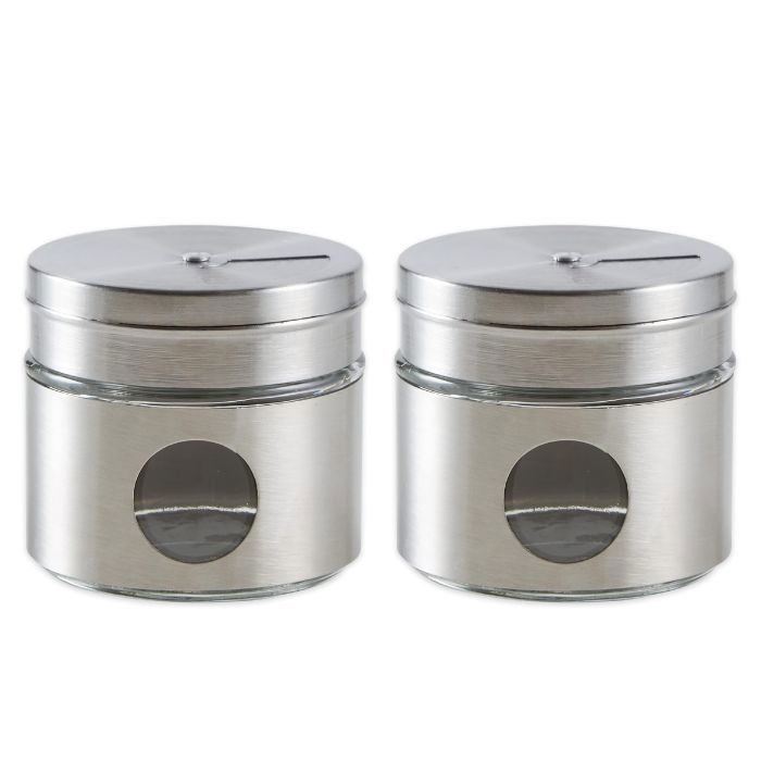 Lot de 2 pots à épices en verre avec couvercle inox rotatif 40 ml