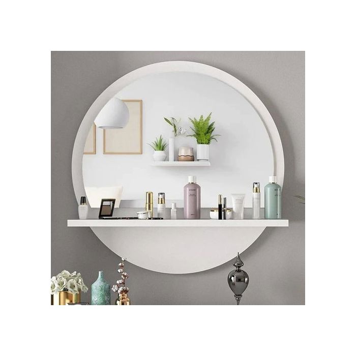 Miroir rond , miroir de salle de bain moderne avec étagères 52-52cm.