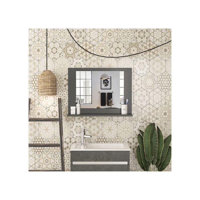 Grand miroir de salle de bain et étagère décorative de luxe blanc miroir - NOIR