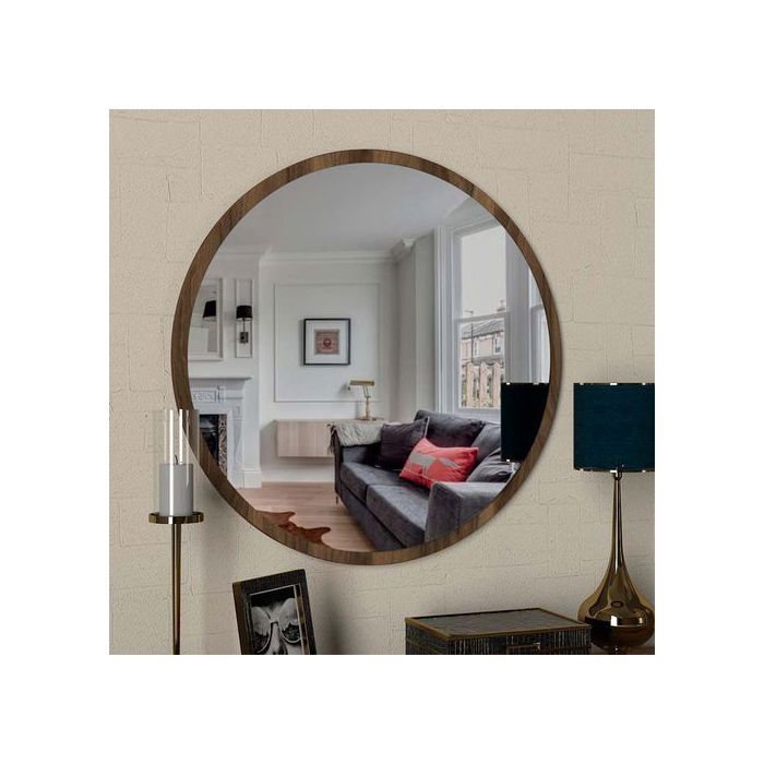 Miroir de couleur marron avec un encadrement en bois, dimensions de 60 sur 60