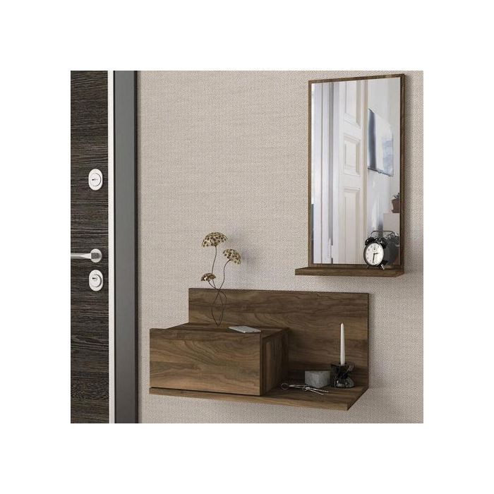 Coiffeuse d'entrée  suspendue avec miroir Marron