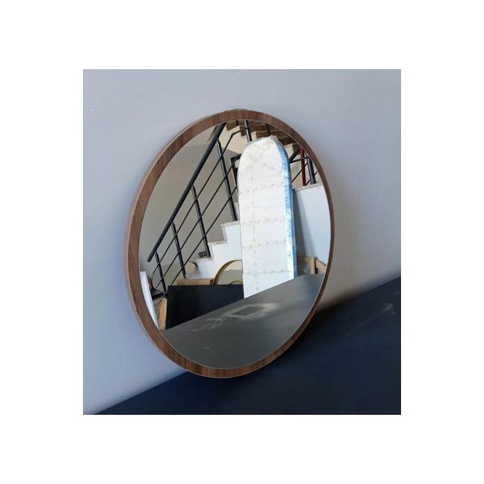 Miroir  Maron rond avec cadre en Bois, design moderne (52\52 cm)