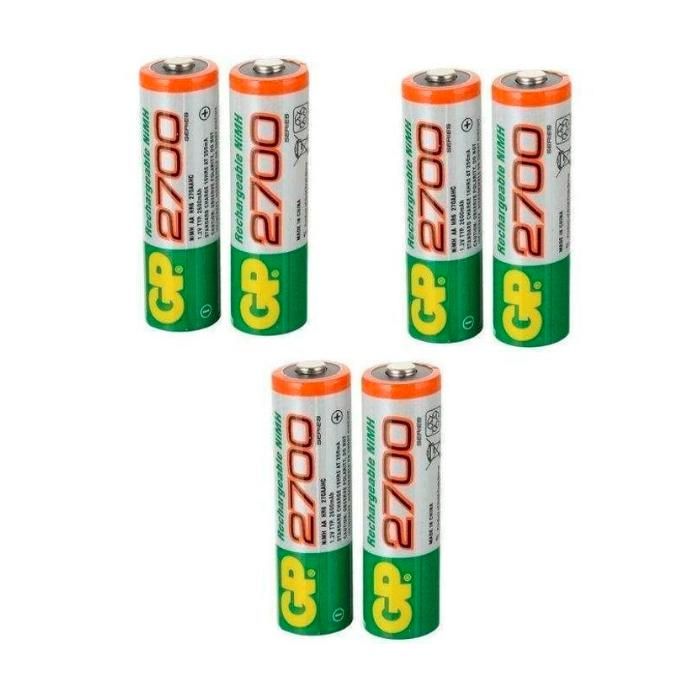 Pack de 6 batteries rechargeables GP AA - 2700 mAh Ni-MH - Haute capacité et longue durée de vie
