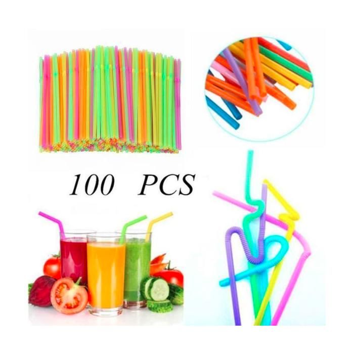 Pailles en Plastique Épaisses - Réutilisables - 100 Pièces
