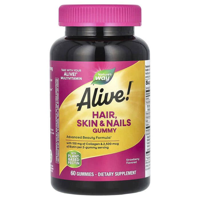 Gummies Cheveux, Peau et Ongles, Fraise, 60 gommes