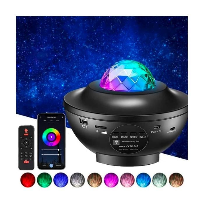 VEILLEUSE YunLone Projecteur Ciel Étoilé,projecteur de veilleuse Galaxy Star,projecteur de lumière étoilée de musique 10 couleu A112
