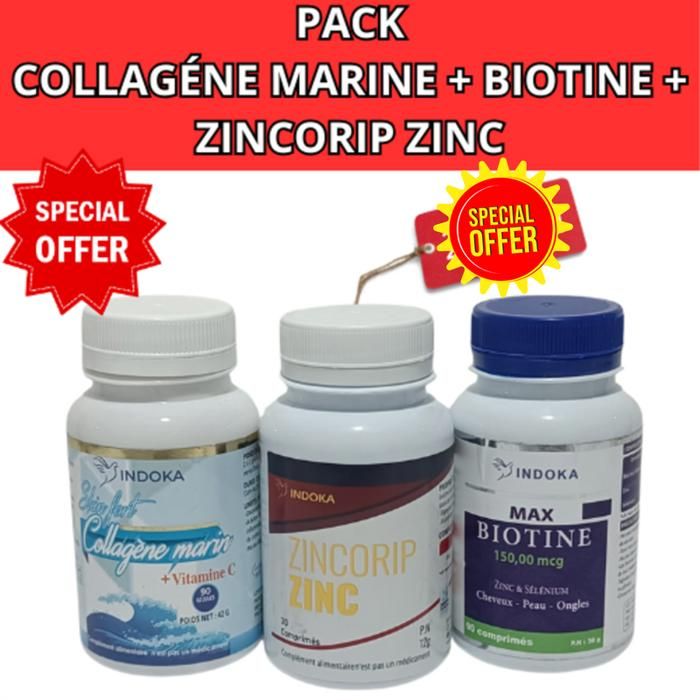 PACK INDOKA Collagène Marin + Biotine Max + Zinc ZinCORIP MULTICOLORS