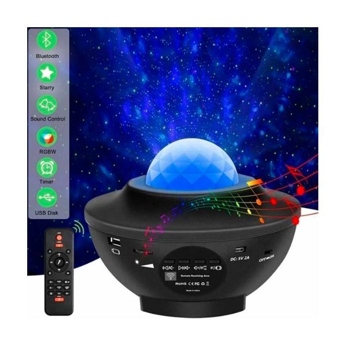 Lumière de projection de ciel étoilé LED, télécommande USB, musique, ondulation de l'eau, escales, veilleuse