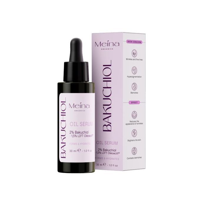 Meina ORGANICS Sérum anti-âge à l'huile de bakuchiol 2 % avec squalane et coenzyme Q-10, 30ml - Made in Bulgaria